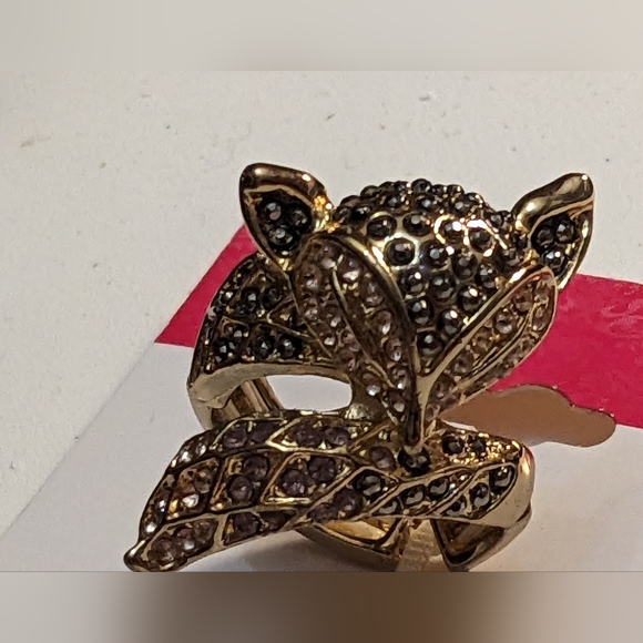 New Sparkling Black Gold & Light pink FOX Stretch Ring - Picture 3 of 15